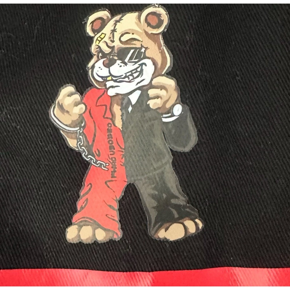 Whimsigoth Cyberpunk Pleated Mini Skirt Black Red Ribbon Trim Bear‎ Graphic Med - Picture 2 of 4